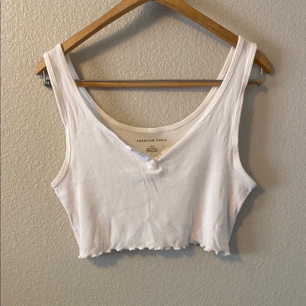 American Eagle Outfitters Cream Ribbed Sleeveless Crop Top